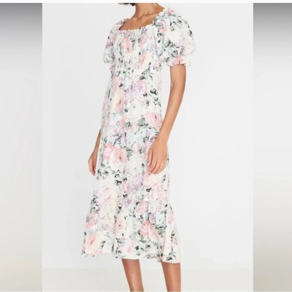FAITHFULL THE BRAND De Christin Venissa Floral Print Midi Dress Size 4 Linen